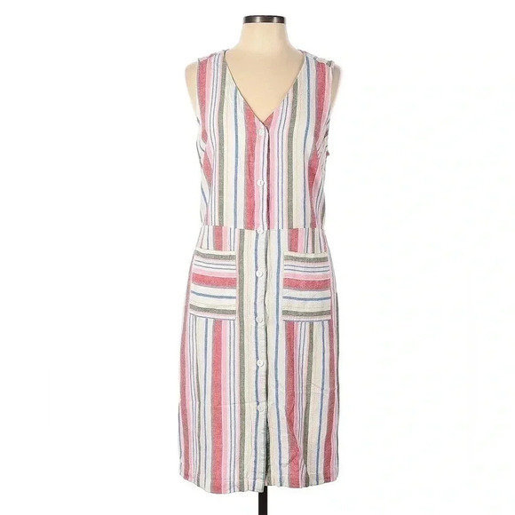 Old Navy Dresses & Skirts - Old navy womens striped midi dress sleeveless linen blend pockets v neck sz L